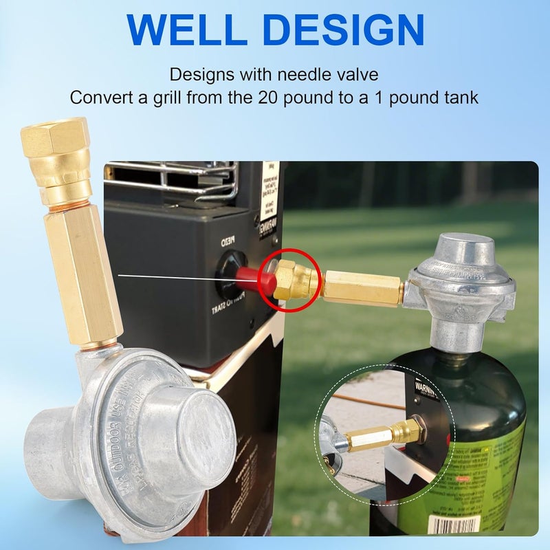 Catilon 1LB Grill Regulator with 3/8" Female Flare Adapter, Low Pressure Grill Control Valve, Camping Grills to Propane Stove to 1LB Cylinder Tank - Image 4